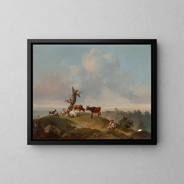Ziegen und Böcke auf der Weide - Joseph Heicke — gerahmtes Bild an der Wand