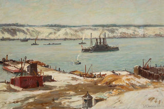 Joseph Henry Sharp - Hudson River and Warships USS Connecticut.webp