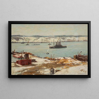 Joseph Henry Sharp - Hudson River and Warships USS Connecticut.webp
