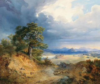 Joseph Holzer - A Carpathian Landscape with a Shepherd and His Cattle.webp