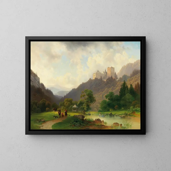 Das Sommervergnügen am Fuße eines Schlosses - Joseph Holzer — gerahmtes Bild an der Wand