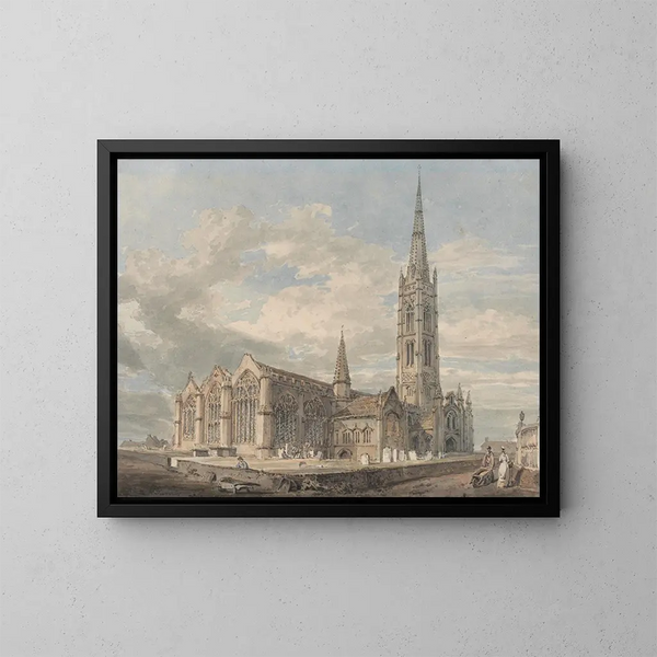 Ansicht des Nordostens der Kirche von Grantham, Lincolnshire - Joseph Mallord William Turner — gerahmtes Bild an der Wand