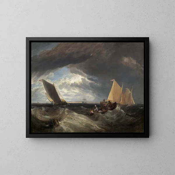 Der Zusammenfluss von Themse und Medway - Joseph Mallord William Turner — gerahmtes Bild an der Wand