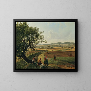 Joseph Rebell - Ansicht der Herrschaften Schloss Emmersdorf und Rothenhof mit Stift Melk im Hintergrund.webp
