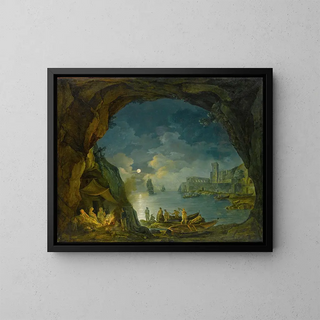 Joseph Rebell - Paesaggio Notturno Con Astanti In Una Grotta Mediterranea.webp