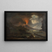 Eruption des Vesuvs bei Nacht mit Blick auf die Virgilschule - Joseph Rebell — gerahmtes Bild an der Wand