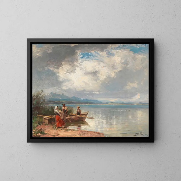 Pêcheur am Chiemseeufer - Joseph Wopfner — gerahmtes Bild an der Wand