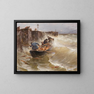 Joseph Wopfner - Gefhrliche Anlandung der Holzfischer am Bodensee.webp