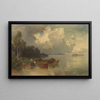 Joseph Wopfner - Verschiffung der Heuernte am Chiemsee mit aufziehendem Gewitter.webp