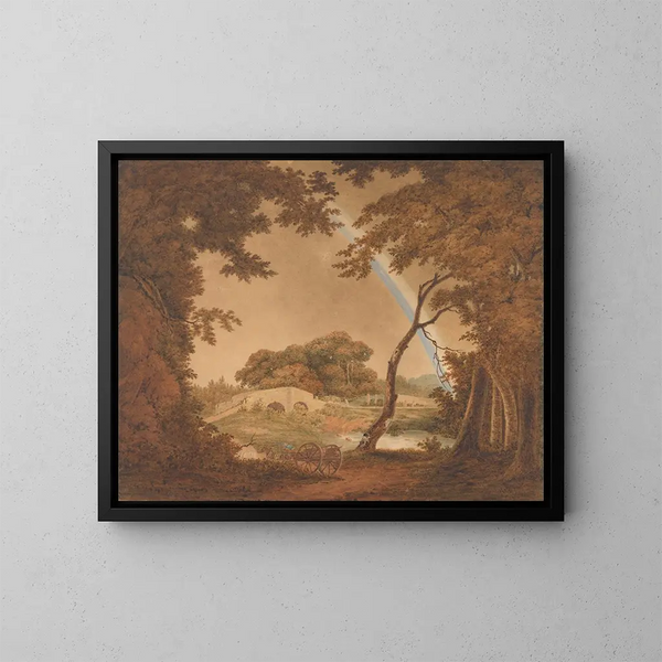 Landschaft mit Regenbogen bei Chesterfield - Joseph Wright de Derby — gerahmtes Bild an der Wand