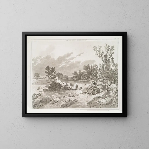 Der Staudamm von Bolling bei Peterburg, Virginia - Joshua Shaw — gerahmtes Bild an der Wand