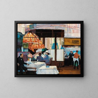 Innenraum eines Cafés - Josse Goossens — gerahmtes Bild an der Wand