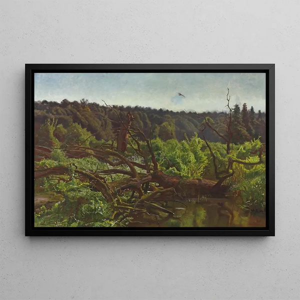 Tiefer Wald mit umgestürzten Bäumen - Józef Chełmoński — gerahmtes Bild an der Wand