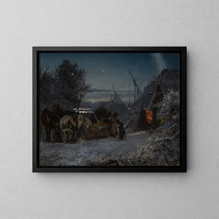 Jozef Chelmonski - Sleigh in front of a hut at night.webp