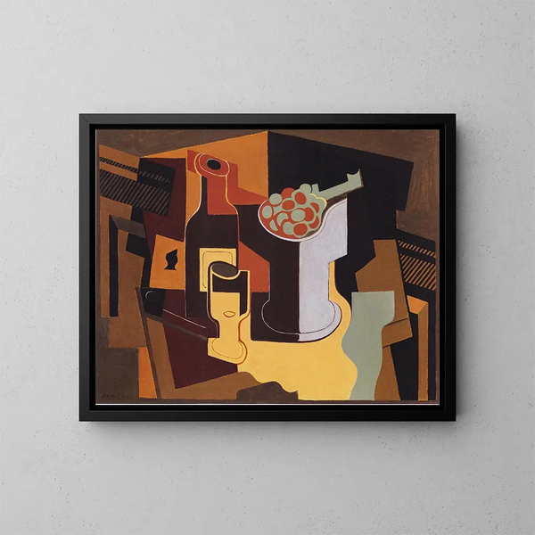 Flasche und Obstschale - Juan Gris — gerahmtes Bild an der Wand