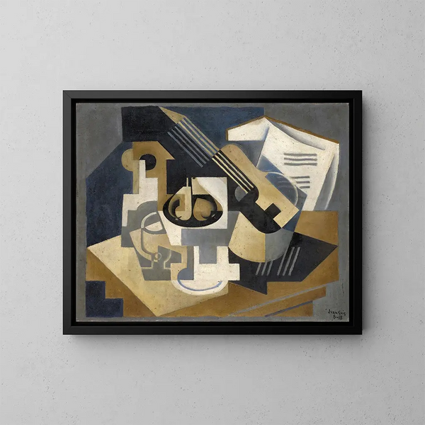 Gitarre und Obstschale auf einem Tisch - Juan Gris — gerahmtes Bild an der Wand