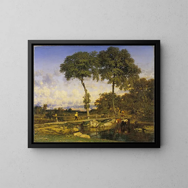 Überqueren der Brücke - Jules Dupré — gerahmtes Bild an der Wand