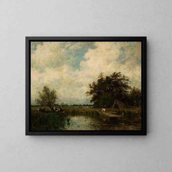 Landschaft mit einem Teich - Jules Dupré — gerahmtes Bild an der Wand