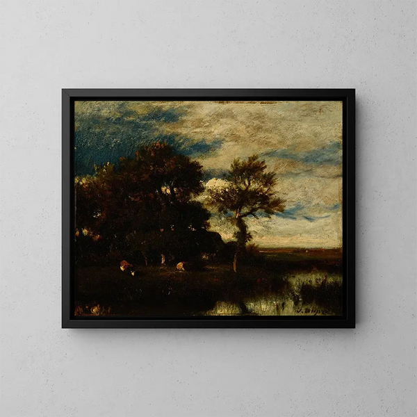 Landschaft mit Wasserlauf - Jules Dupré — gerahmtes Bild an der Wand