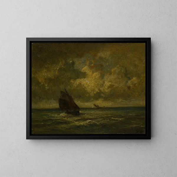 Zwei Boote in einem Sturm - Jules Dupré — gerahmtes Bild an der Wand