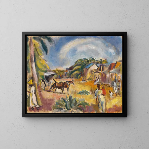 Landschaft mit Figuren und Kutsche - Jules Pascin — gerahmtes Bild an der Wand