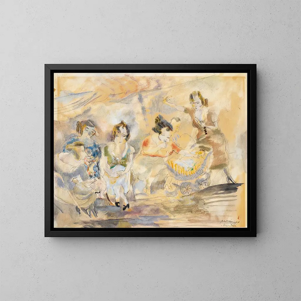 Frau mit Kinderwagen - Jules Pascin — gerahmtes Bild an der Wand