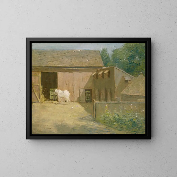 Scheune in Neu-England - Julian Alden Weir — gerahmtes Bild an der Wand