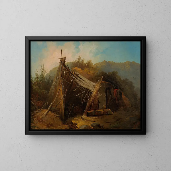 Landschaft mit Bergen und Zelt - Julie Wilhelmine Hagen-Schwarz — gerahmtes Bild an der Wand