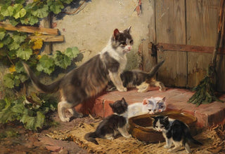 Julius Adam the younger - Katzenfamilie am Milchnapf.webp