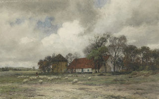 Julius Jacobus van de Sande Bakhuyzen - Landschap met boerderij en herder met schapen.webp