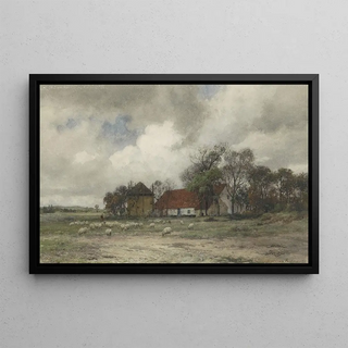 Julius Jacobus van de Sande Bakhuyzen - Landschap met boerderij en herder met schapen.webp