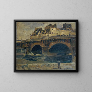 Landschaft Paris mit der Pont Neuf - Julius Ullmann — gerahmtes Bild an der Wand