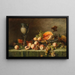 Naturstillleben mit Fisch, Trauben und Kürbis - Julius Victor Carstens — gerahmtes Bild an der Wand