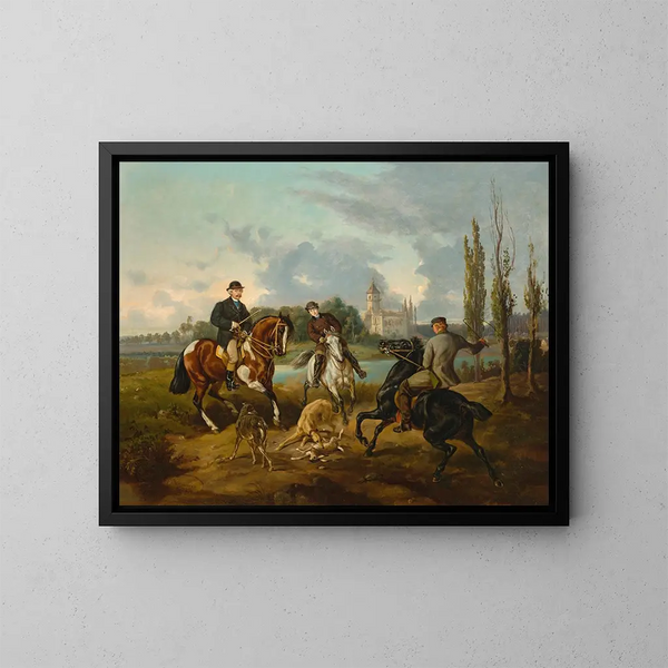 Jagdszene in Radziejowice - Juliusz Kossak — gerahmtes Bild an der Wand