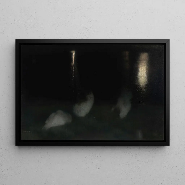 Jzef Pankiewicz - Nocturne Swans in the Saxon Garden in Warsaw at night Sleeping swans Swans at night.webp