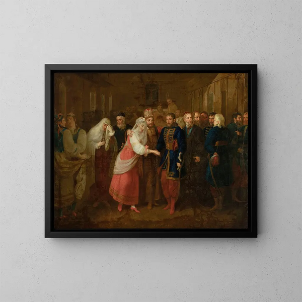 Hochzeitsfest von Mieszko und Dobrawa - Józef Peszka — gerahmtes Bild an der Wand
