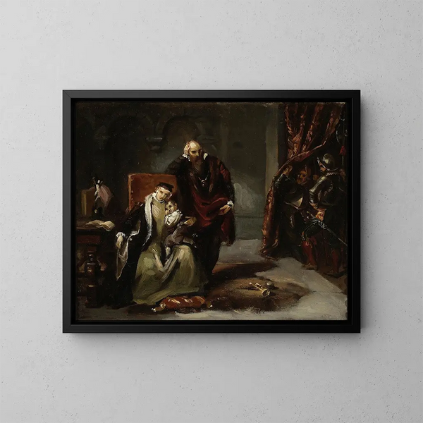 Catherine Jagellon mit ihrem Sohn Sigismund, der im Schloss Gripsholm eingesperrt ist - Józef Simmler — gerahmtes Bild an der Wand