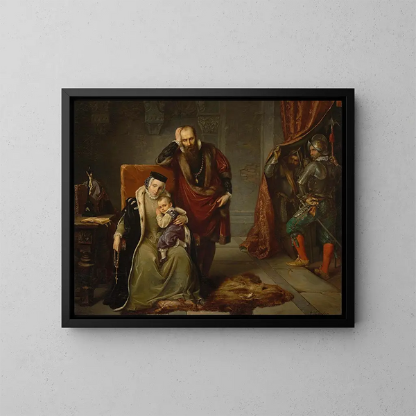 Catherine Jagellon mit ihrem Sohn Sigismund im Gefängnis - Józef Simmler — gerahmtes Bild an der Wand