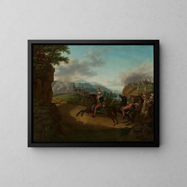 Kozietulski führt ein Eskadron im Durchgang von Somossiera - Józef Sonntag — gerahmtes Bild an der Wand
