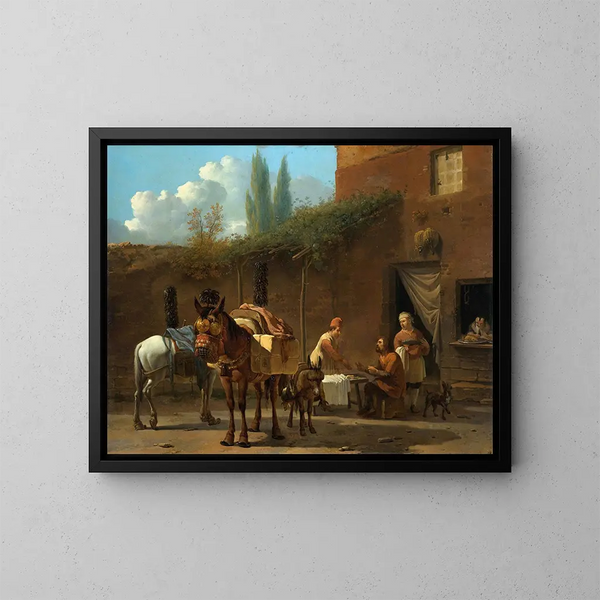 Muletiers dans une auberge - Karel Dujardin — gerahmtes Bild an der Wand