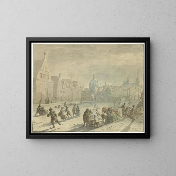 Galgewater in Leyden mit Eisspielen - Karel Slabbaert — gerahmtes Bild an der Wand