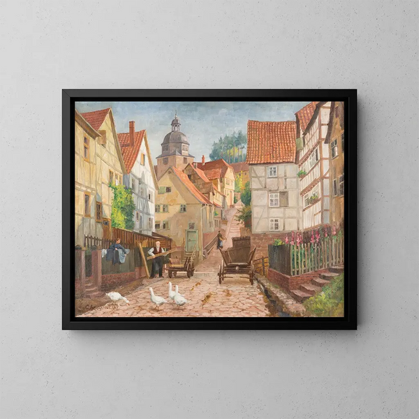 Allee in der historischen Stadt Marburg - Karl Armbrust — gerahmtes Bild an der Wand
