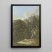Landschaftsbild mit bewaldeten Bergen, einer alten Tür und einer Herde Rinder in einer Lichtung - Karl Franz Kraul — gerahmtes Bild an der Wand