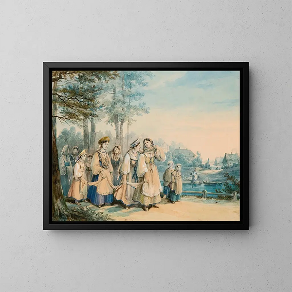 Eine Prozession junger Mädchen - Karl Ivanovich Kollman — gerahmtes Bild an der Wand