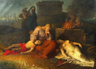 Karl Russ - Hecabe with the corpses of her children Polyxena and Polydoros at the tomb of Achilles.webp