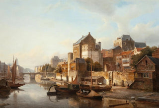 Kasparus Karsen - A view of a town by a river.webp