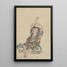 eines Mannes, der nach links blickt, mehrere Kleidungsschichten trägt, sitzend, die Arme über dem Kopf erhoben, beim Yoga - Katsushika Hokusai — gerahmtes Bild an der Wand