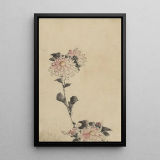 Katsushika Hokusai - Pink flower blossoms on low stalk and two on a tall stalk.webp