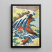Die Wasserfälle des Pferdeschwammwaschens von Yoshitsune in Yoshino, Provinz Izumi - Katsushika Hokusai — gerahmtes Bild an der Wand