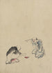 Zwei Männer, die ein Spiel spielen oder wetten, vielleicht mit Würfeln - Katsushika Hokusai — Ansicht des Kunstwerks